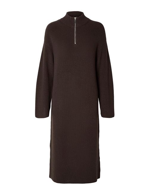 Slfkamma Half Zip Ls Knit Dress Camp Selected Brown