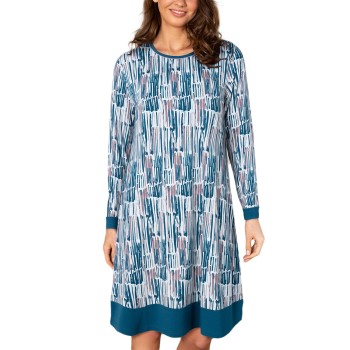 Lady Avenue Bamboo Longsleeve Nightdress Blå Mønster bomuld Large Dame