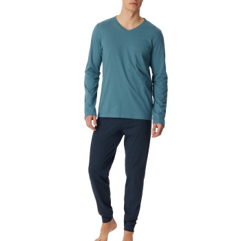 Se Schiesser Casual Essentials Long Sleeve Pyjamas Marine/Blå bomuld 56 Herre ved Timarco