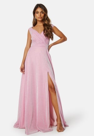 Se Goddiva Glitter Wrap Maxi Dress Pink XL (UK16) ved Bubbleroom