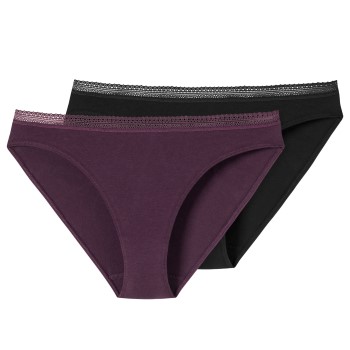 Schiesser Trusser 2P Cotton Lace Rio Slip Violet/Sort bomuld 40 Dame