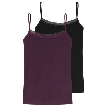 Schiesser 2P Spagetti Top Violet/Sort bomuld 40 Dame