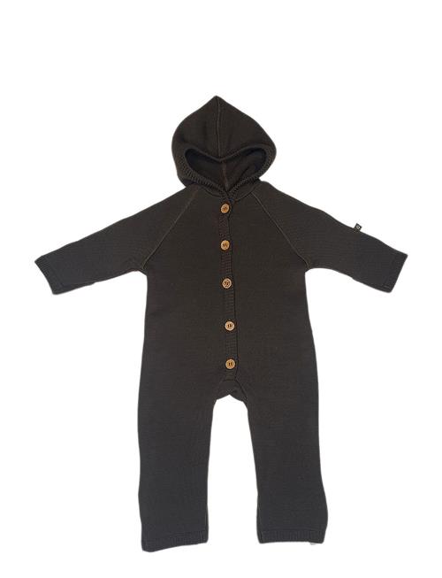 Se Smallstuff Jumpsuit Merino Wool W. Buttons And Hoodie, Brown Smallstuff Brown ved Booztlet