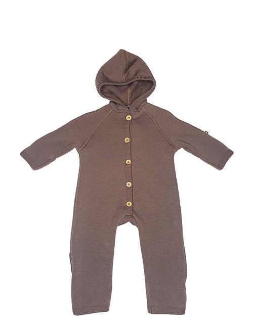 Jumpsuit Merino Wool W. Buttons And Hoodie, Rose Brown Smallstuff Brown