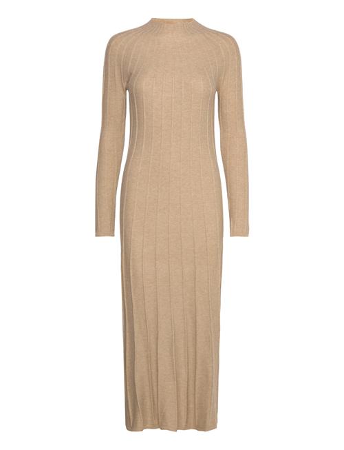 Mango Perkins-Neck Ribbed Dress Mango Beige