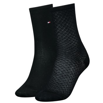 Tommy Hilfiger Legwear Tommy Hilfiger Strømper 2P Women Diamond Structure Socks Sort Str 35/38 Dame