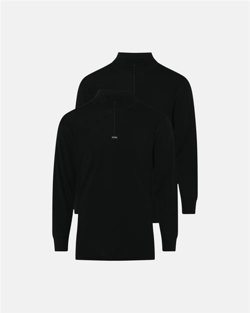 Langærmet t-shirts "zip" 2-pak | 100 merino uld | Sort