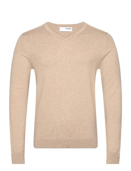 Se Selected Homme Slhberg Ls Knit V-Neck Noos Selected Homme Beige ved Booztlet