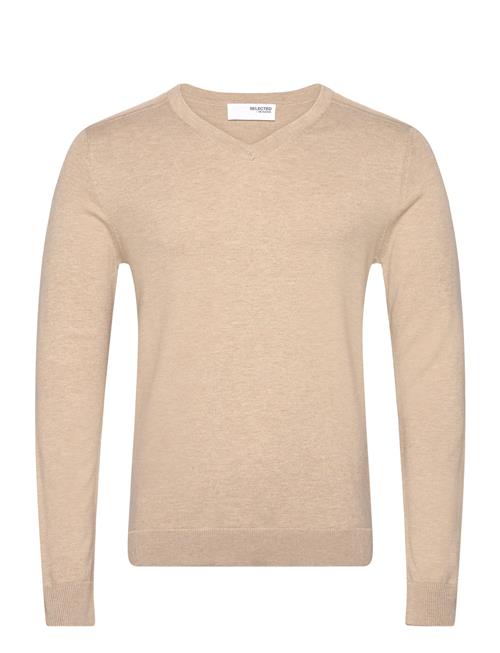 Slhberg Ls Knit V-Neck B Noos Selected Homme Beige