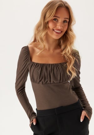 BUBBLEROOM Neija Square Neck Top Brown L