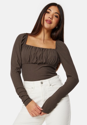 BUBBLEROOM Neija Square Neck Top Brown S