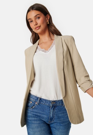 Se Pieces Pcbosella 3/4 Blazer Light beige L ved Bubbleroom