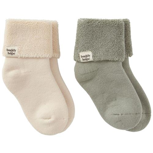 Se Buddy & Hope 2-pak GOTS Allan Strømper Off White/Sage Green | Grønn | 13-15 EU ved Babyshop