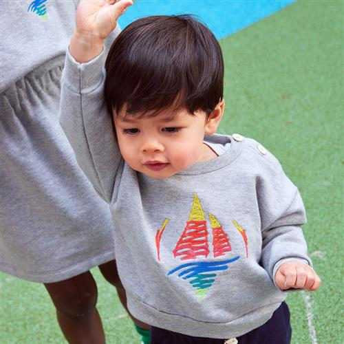 Petit Bateau Sweatshirt Med Tryk Gråmeleret | Grå | 6 months