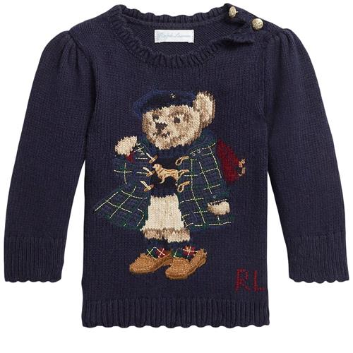 Se Ralph Lauren Strikket Baby Sweater Navyblå | Marine blå | 6 months ved Babyshop