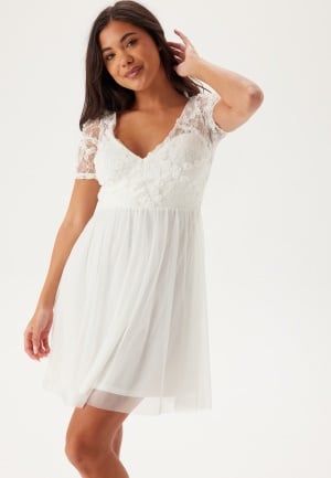 Bubbleroom Occasion Floral V-Neck Short Dress White 34