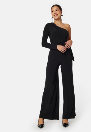 John Zack Long Sleeve One Shoulder Jumpsuit Black S M (UK12)