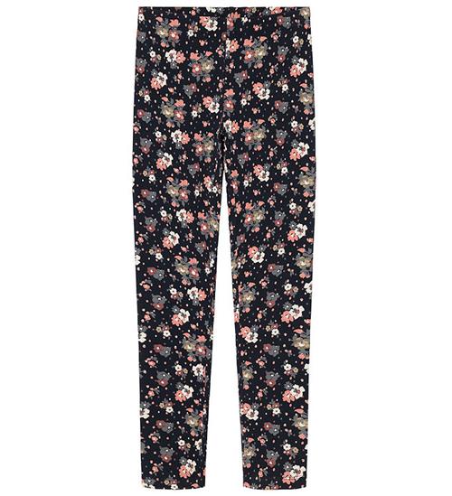 Se Name It Leggings - NkfVivian - Noos - Dark Sapphire m. Blomster ved KidsWorld