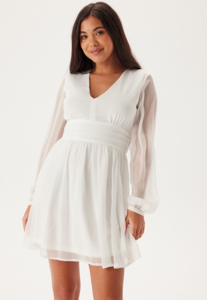 Bubbleroom Occasion Tie Back L/S Chiffon Dress White 32