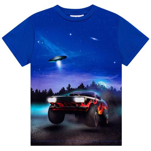 Se Molo GOTS Roxo T-shirt Ufo And Car | Blå | 104 cm ved Babyshop