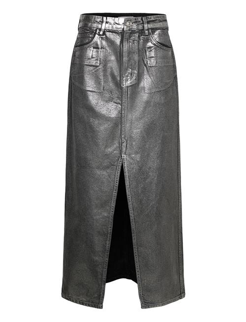 Mango Long Foil Denim Skirt Mango Black