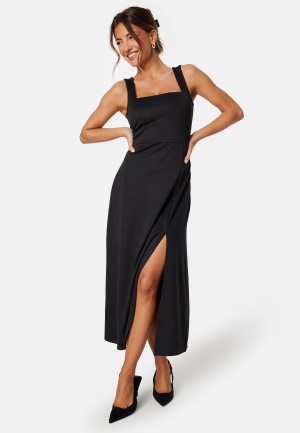 Se BUBBLEROOM Square Neck Sleeveless Slit Dress Black L ved Bubbleroom