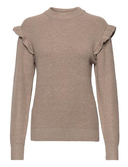 Se Object Objmalena L/S Ruffle Pullover Object Beige ved Booztlet