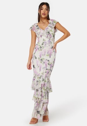 Goddiva Floral Ruffle Hem Maxi Dress Multi L (UK14)