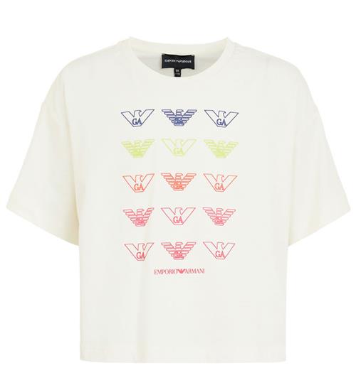 Se Emporio Armani T-shirt - Cropped - Hvid m. Logoer ved KidsWorld