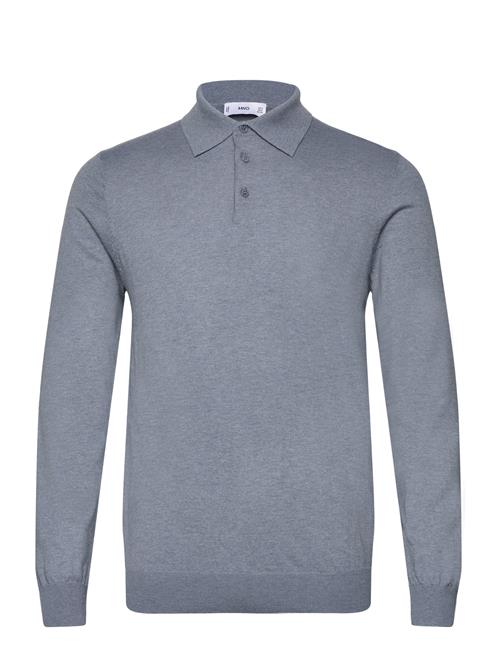 Mango Long-Sleeved Cotton Jersey Polo Shirt Mango Blue