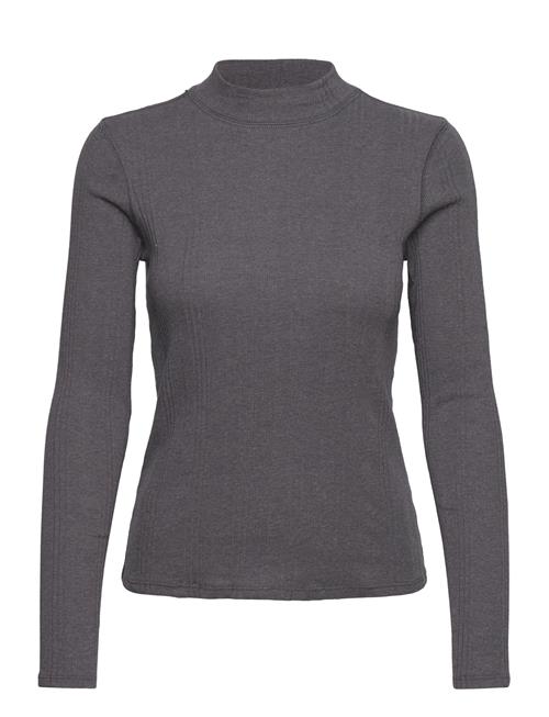 Mango Perkins-Neck Ribbed T-Shirt Mango Grey