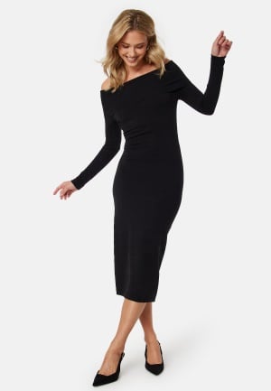 Se BUBBLEROOM Knitted Off Shoulder Dress Black M ved Bubbleroom