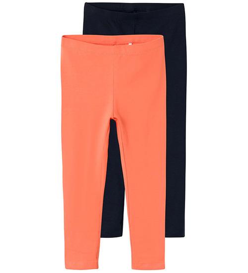 Se Name It Leggings - Noos - NkfVivian - 2-pak - Coral/Dark Sapphir ved KidsWorld