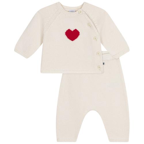 Se Petit Bateau Strikket Sæt Med Cardigan Og Bukser Cremefarvet | Hvid | 12 months ved Babyshop