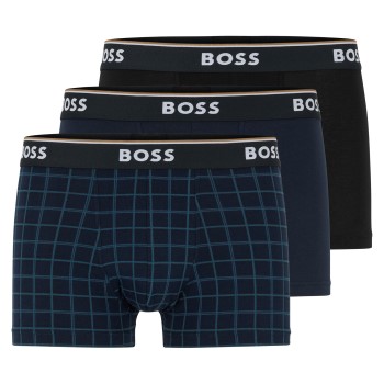 BOSS 3P Power Design Cotton Stretch Trunks Sort/Blå bomuld Medium Herre