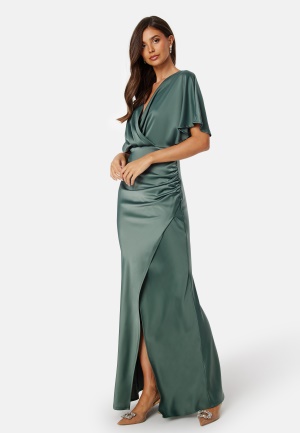 Se Bubbleroom Occasion Wrap Satin Gown Green 46 ved Bubbleroom