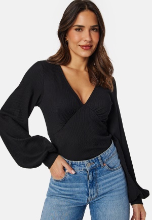 BUBBLEROOM V-neck Puff Sleeve L/S Top Black M