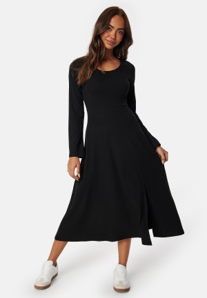 Happy Holly Soft Rib Slit Midi Dress Black 36/38