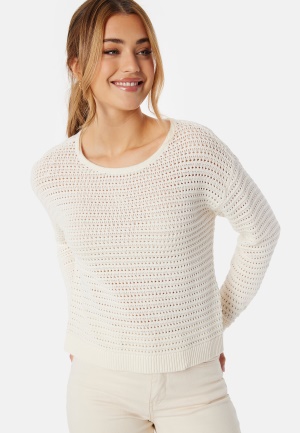 Se VILA Vibellisina boatneck L/S knit top Egret L ved Bubbleroom