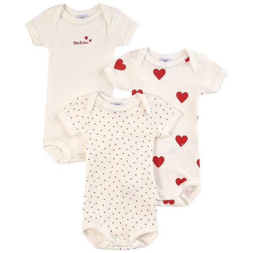 Petit Bateau 3-pak Heart Print Babybodyer Lyserøde | Hvid | 6 months