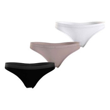 Tommy Hilfiger Trusser 3P Everyday Luxe Thong Sort/Hvid Medium Dame