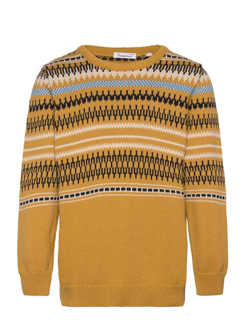 Knowledge Cotton Apparel Jacquard Knit Cotton Crew Knit - Go Knowledge Cotton Apparel Yellow