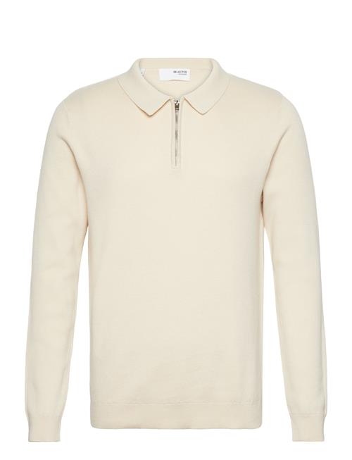 Se Selected Homme Slhflorence Ls Knit Zip Polo Ex Selected Homme Cream ved Booztlet