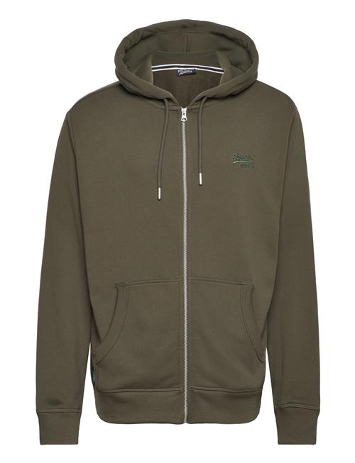 Se Superdry Essential Logo Zip Hoodie Ub Superdry Khaki ved Booztlet