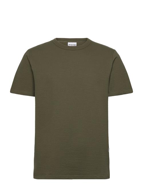 Selected Homme Slhsander Seersucker Ss O-Neck Tee Selected Homme Khaki