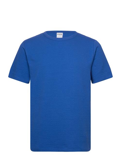 Selected Homme Slhsander Seersucker Ss O-Neck Tee Selected Homme Blue