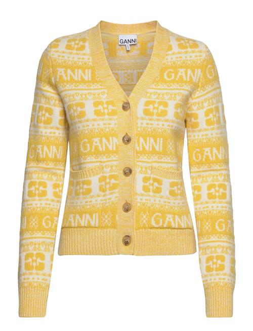 Ganni Logo Wool Mix Cardigan Ganni Yellow