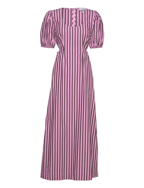 Ganni Stripe Cotton Cutout Dress Ganni Pink