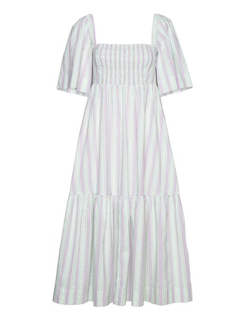 Ganni Stripe Seersucker Ruffle Midi Dress Ganni Blue