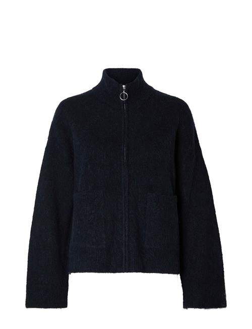 Se Selected Femme Slfsia Ras Ls Knit Zipper Cardigan Noos Selected Femme Navy ved Booztlet